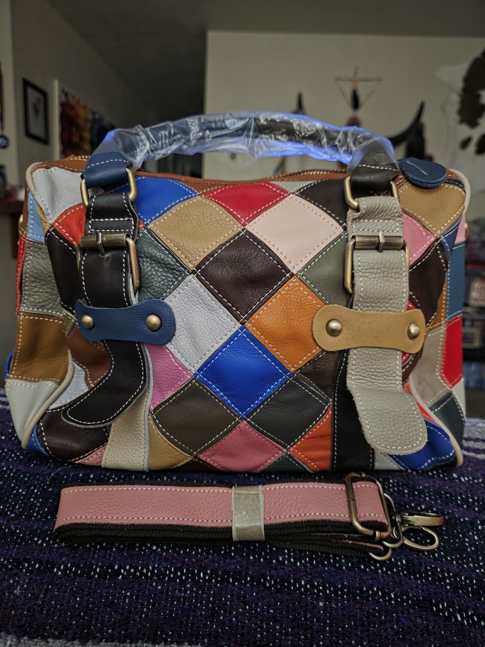 Multicolor Patchwork Genuine Leather Satchel Bag - NWT